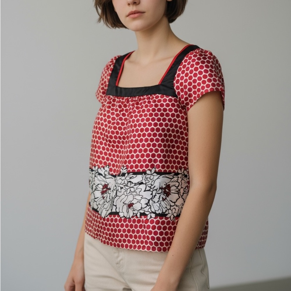 Y2K Heart Soul Red Polka Dot Top